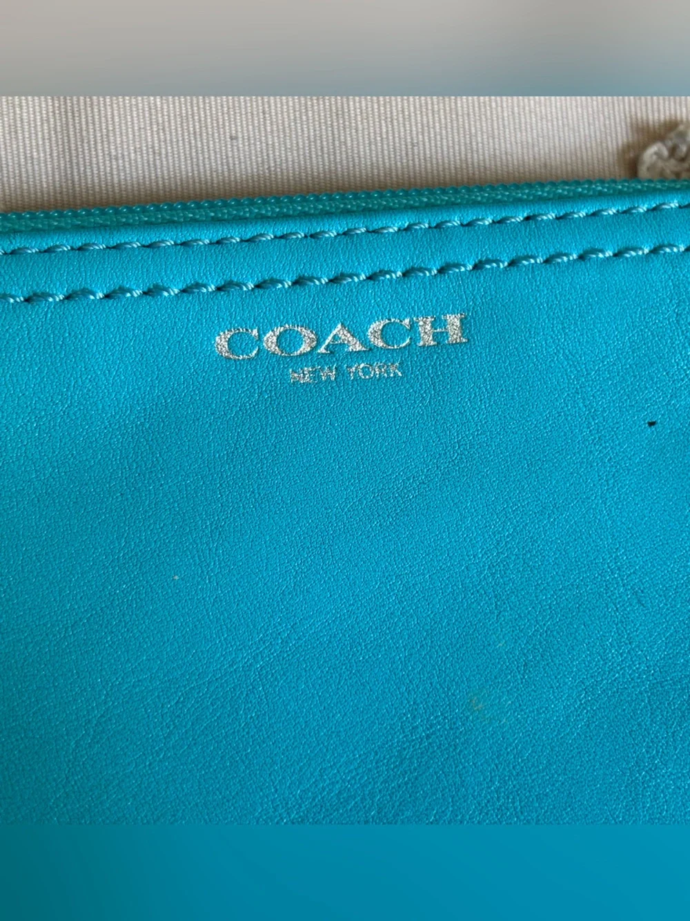Coach Corner Zip Wristlet in Turquoise Blue Genuine Leather - Picture 6 of 6